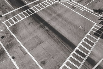 Aerial View of Empty Crosswalk on Concrete Road