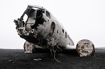 Crashed DC-3 Plane Wreckage on Black Sand Beach in Iceland
