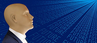 3D Mannequin Head Profile With Future Text Background