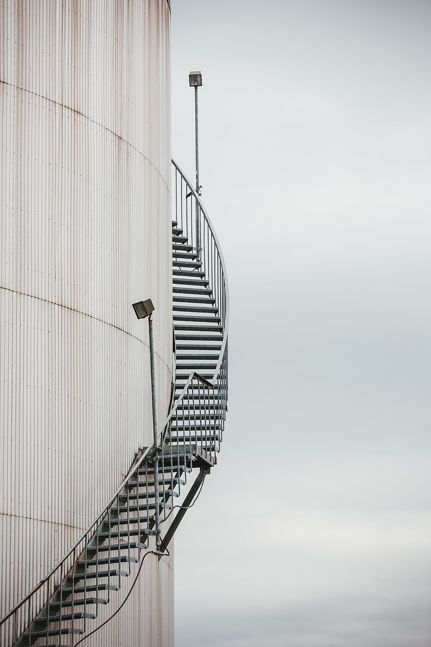 Spiral Metal Staircase on Industrial Storage Tank