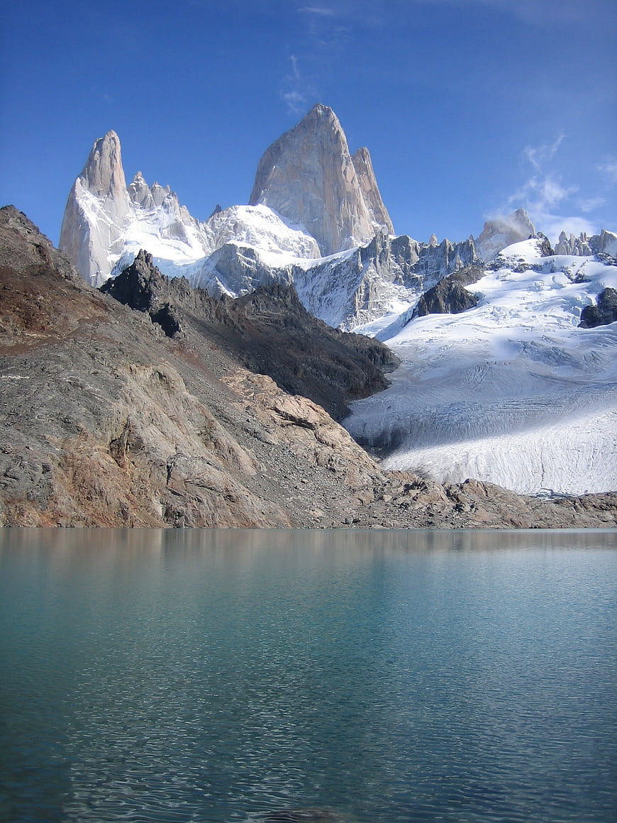 Majestic Fitz Roy Mountain Peaks Reflected in Turquoise Lake