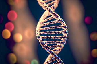 3D DNA Helix with Colorful Bokeh Background