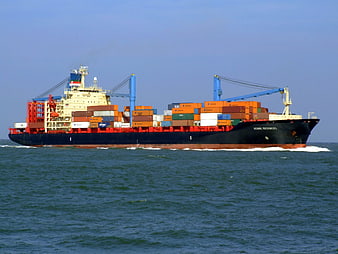 Large Container Cargo Ship Sailing on Open Ocean