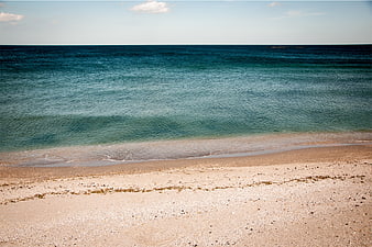 Serene Beach Landscape with Sandy Shore and Blue Ocean