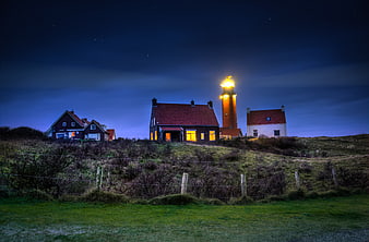 Lighthouse on Texel Island at Night with Stars