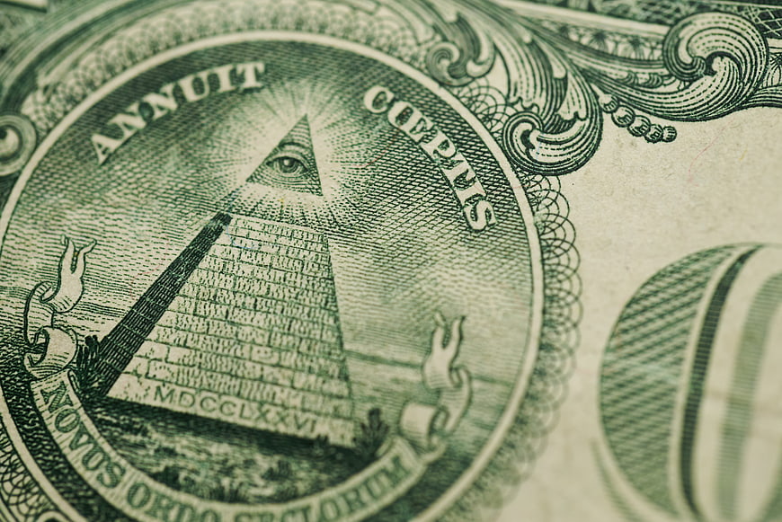 Close-up of Eye of Providence on US Dollar Bill