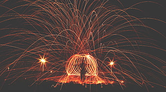Steel wool fire spinning performance at night