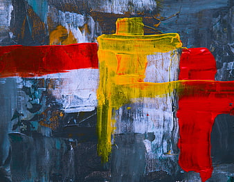Abstract Acrylic Painting with Red, Yellow, and Blue Textures
