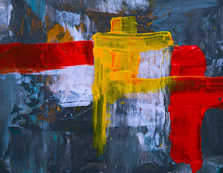 Abstract Acrylic Painting with Red, Yellow, and Blue Textures