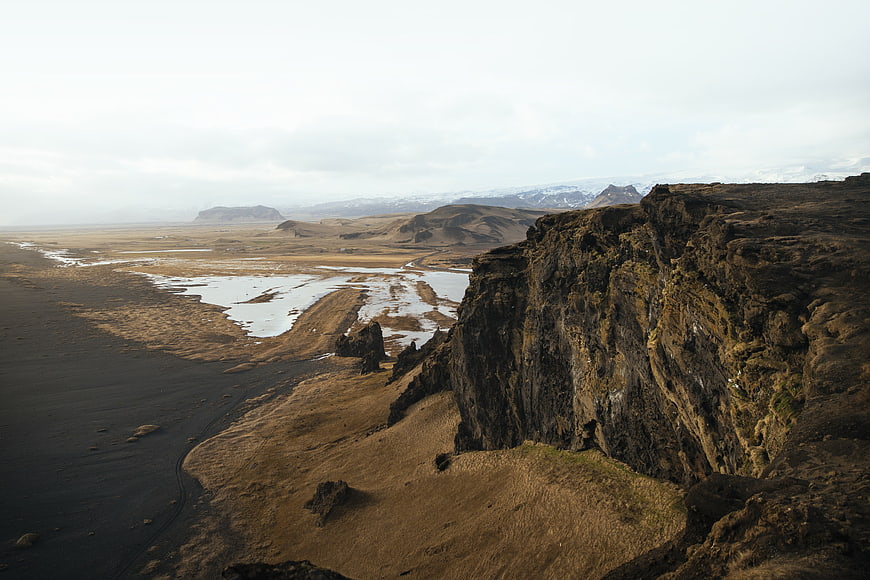 Dramatic Icelandic Landscape with River and Cliffs
