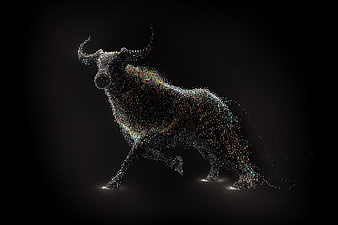 3D Particle Bull Symbolizing Financial Growth and Stock Market