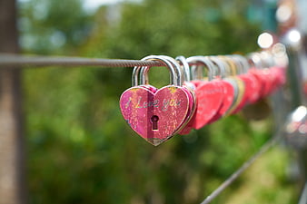 Pink Heart Padlock with I Love You Inscription on Cable