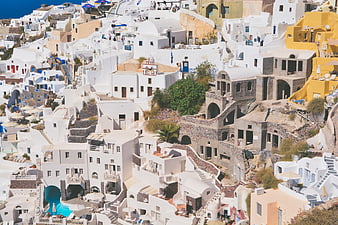 White Cycladic architecture on Santorini cliffside