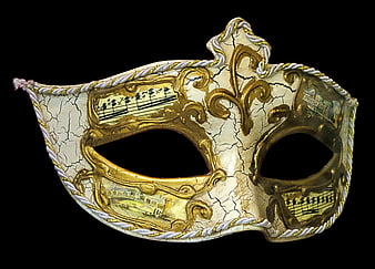 Ornate Venetian Masquerade Mask with Gold and Music Notes