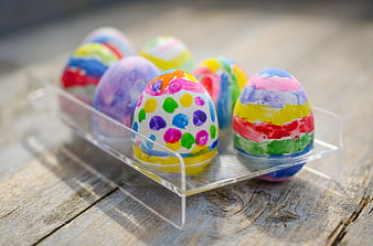 Colorful Hand-Painted Easter Eggs in Clear Holder