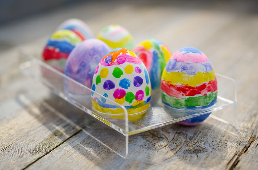 Colorful Hand-Painted Easter Eggs in Clear Holder