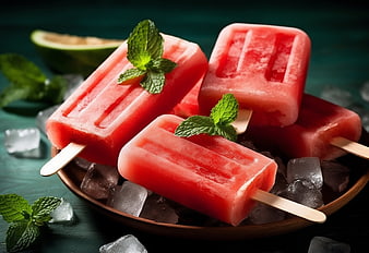 Refreshing Watermelon Popsicles with Mint on Ice
