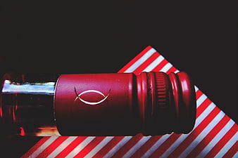 Close-up of Red Wine Bottle Cork with Fish Symbol