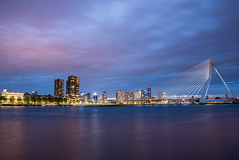 Rotterdam Skyline with Erasmus Bridge at Dusk