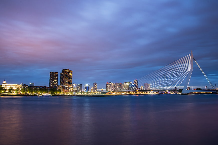 Rotterdam Skyline with Erasmus Bridge at Dusk