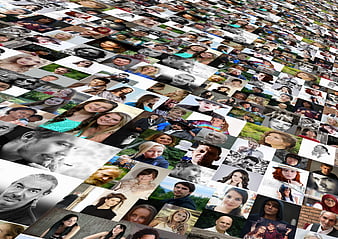 Diverse photomontage of human faces in a grid pattern
