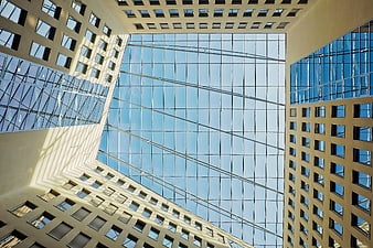 Worm's Eye View of Modern Glass Skyscraper Architecture