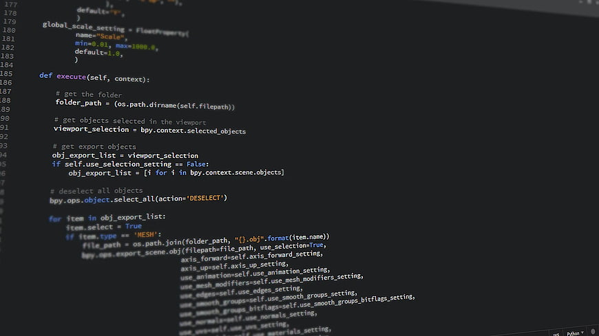 Python Code for Blender Scripting on Dark Screen