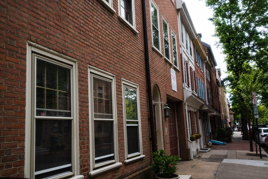 Red Brick Row Houses on Quiet Urban Street