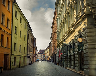 Colorful historic street in Bratislava with old architecture