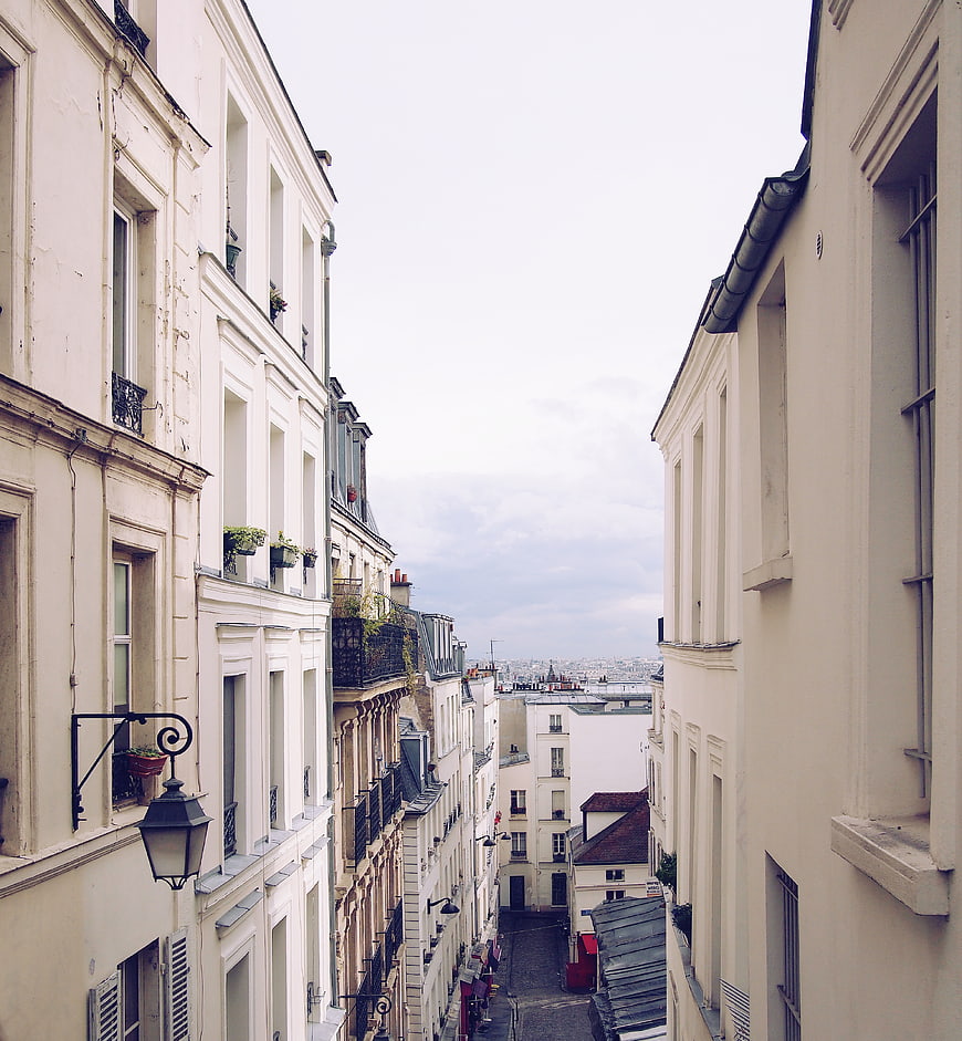 Narrow Parisian Street View with Classic Architecture