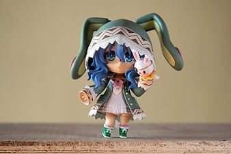 Chibi Anime Figurine Girl With Blue Hair And Rabbit Accessory