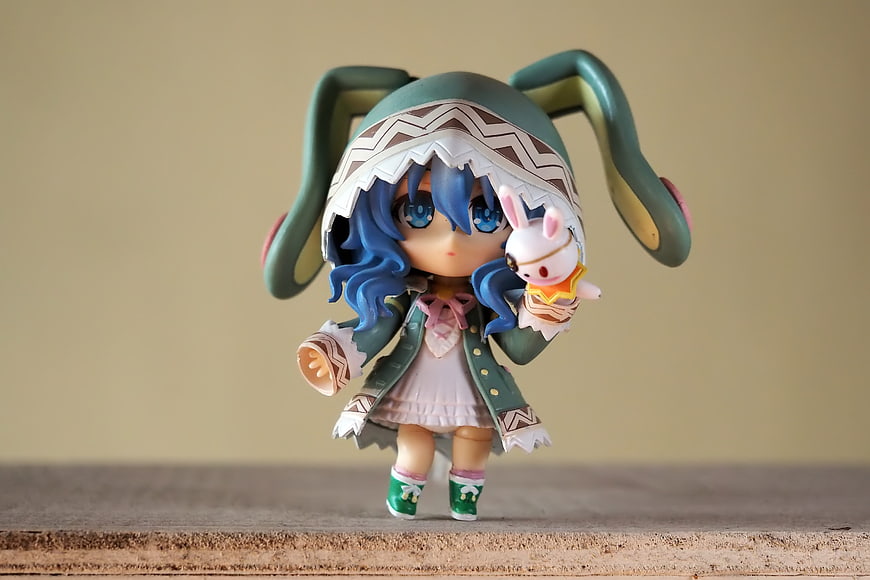 Chibi Anime Figurine Girl With Blue Hair And Rabbit Accessory