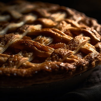 Close-up of golden lattice apple pie crust