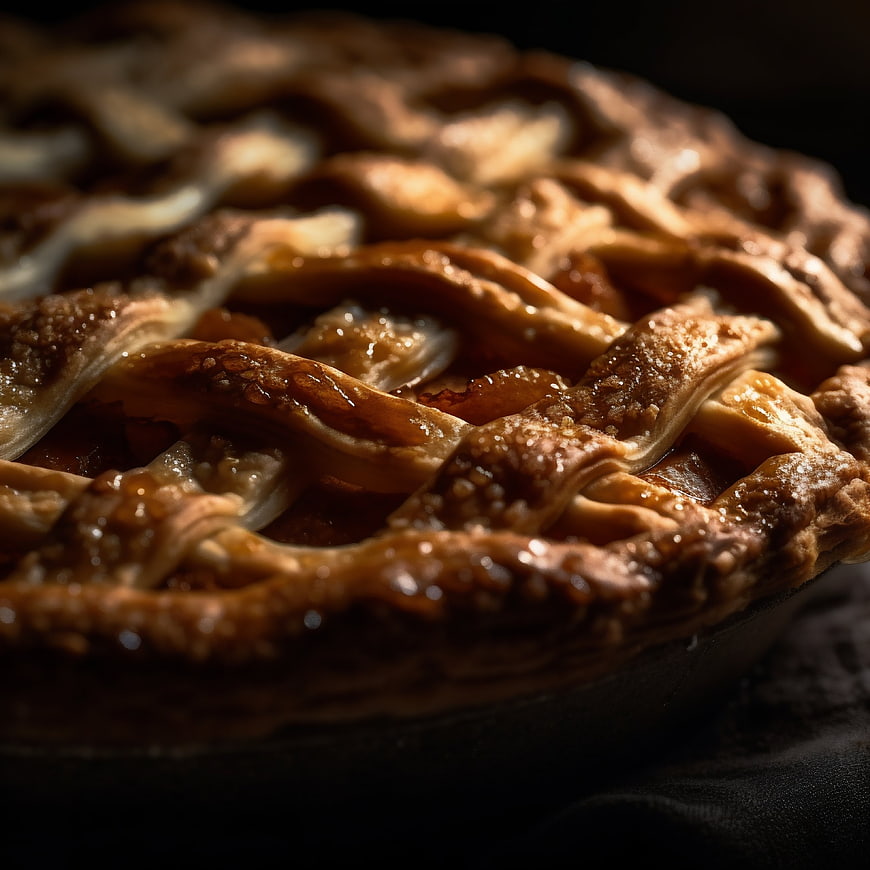 Close-up of golden lattice apple pie crust