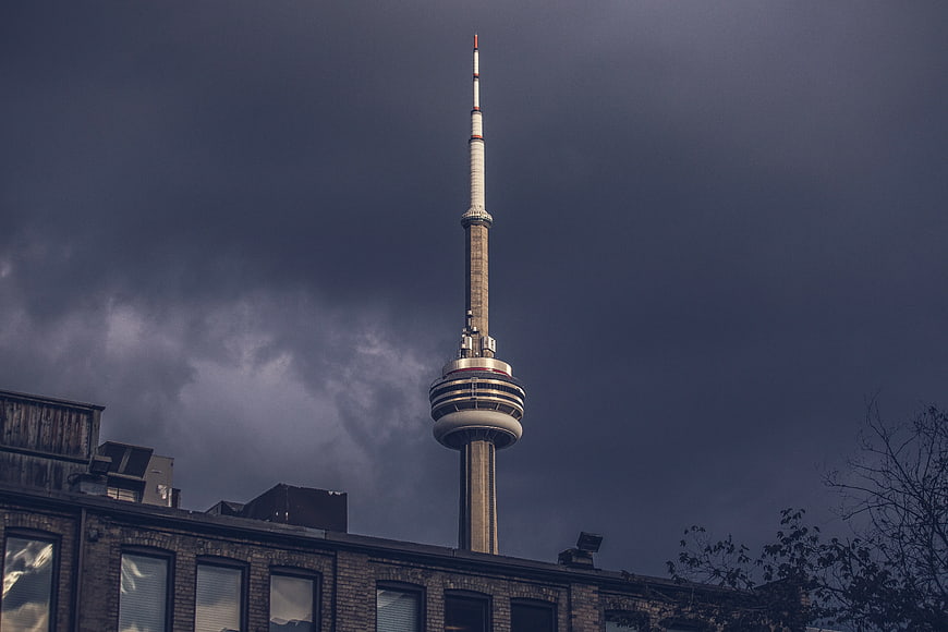 CN Tower Against Dark Stormy Sky