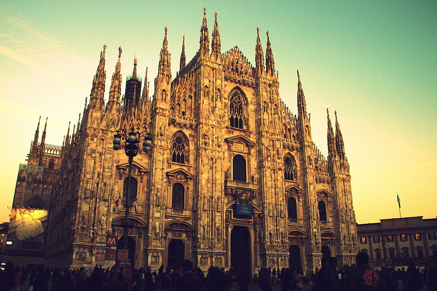 Milan Cathedral Duomo at Sunset with Crowd