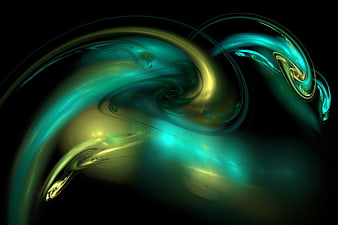 Abstract fractal art with swirling teal and gold patterns