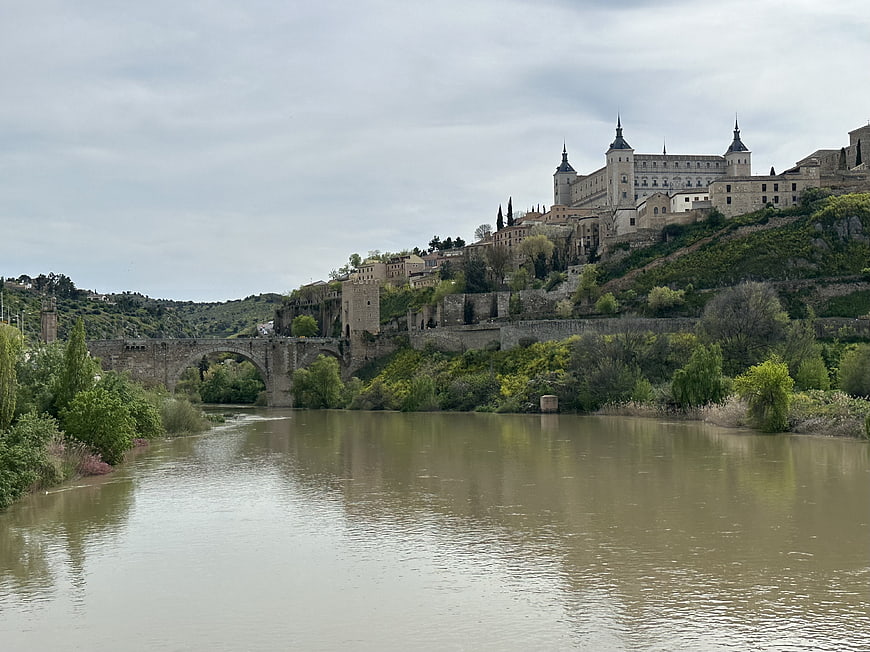 Toledo Spain Alcázar Castle and Roman Bridge Over Tagus River