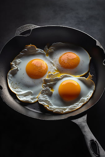 Sunny side up eggs in a cast iron skillet