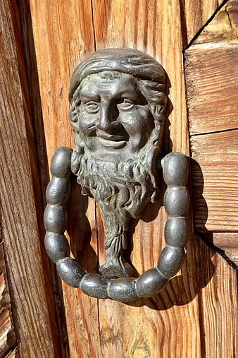 Vintage Bronze Door Knocker on Wooden Door