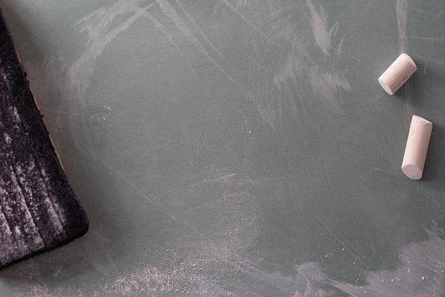 Green Chalkboard with Chalk and Eraser Flat Lay