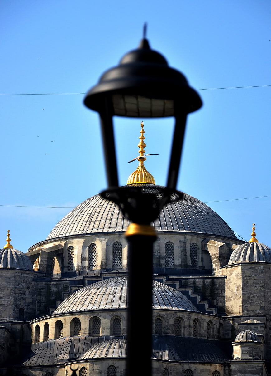 Sultan Ahmed Mosque Dome Framed by Street Lamp
