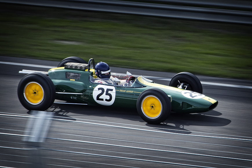 Vintage Green Lotus Racing Car Speeding on Track