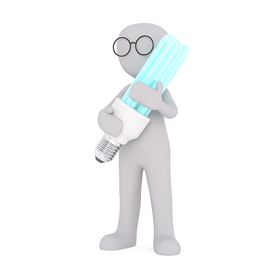 3D Character Holding Large Fluorescent Light Bulb