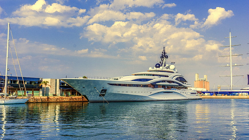Luxury Superyacht Docked In Mediterranean Marina