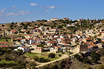 Traditional village on a sunny hillside in Cyprus