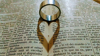 Silver Ring on Open Bible Page with Spanish Text