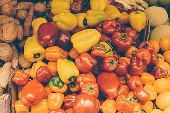 Colorful Bell Peppers and Vegetables at Market