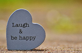 Gray Heart Stone with Laugh and Be Happy Inscription