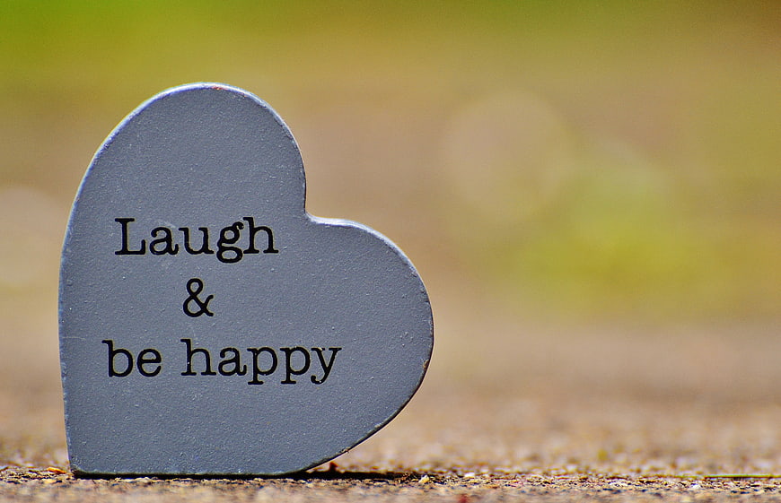 Gray Heart Stone with Laugh and Be Happy Inscription